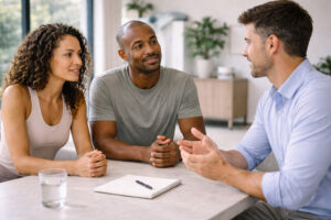 Healthcare provider discussing peptide therapy options for medical weight management with patients
