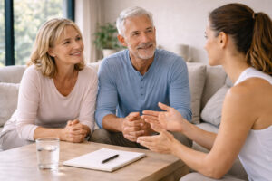 Patient discussing hormone health and treatment options with a healthcare provider before starting testosterone therapy