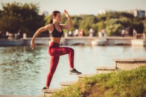 Woman performing cardiovascular exercise to support wellness and healthy lifestyle goals during IV nutrient therapy