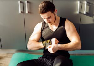 Man preparing for testosterone replacement therapy treatment and ongoing health monitoring