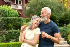 Healthy older adults enjoying an active lifestyle and discussing wellness options including IV nutrient therapy